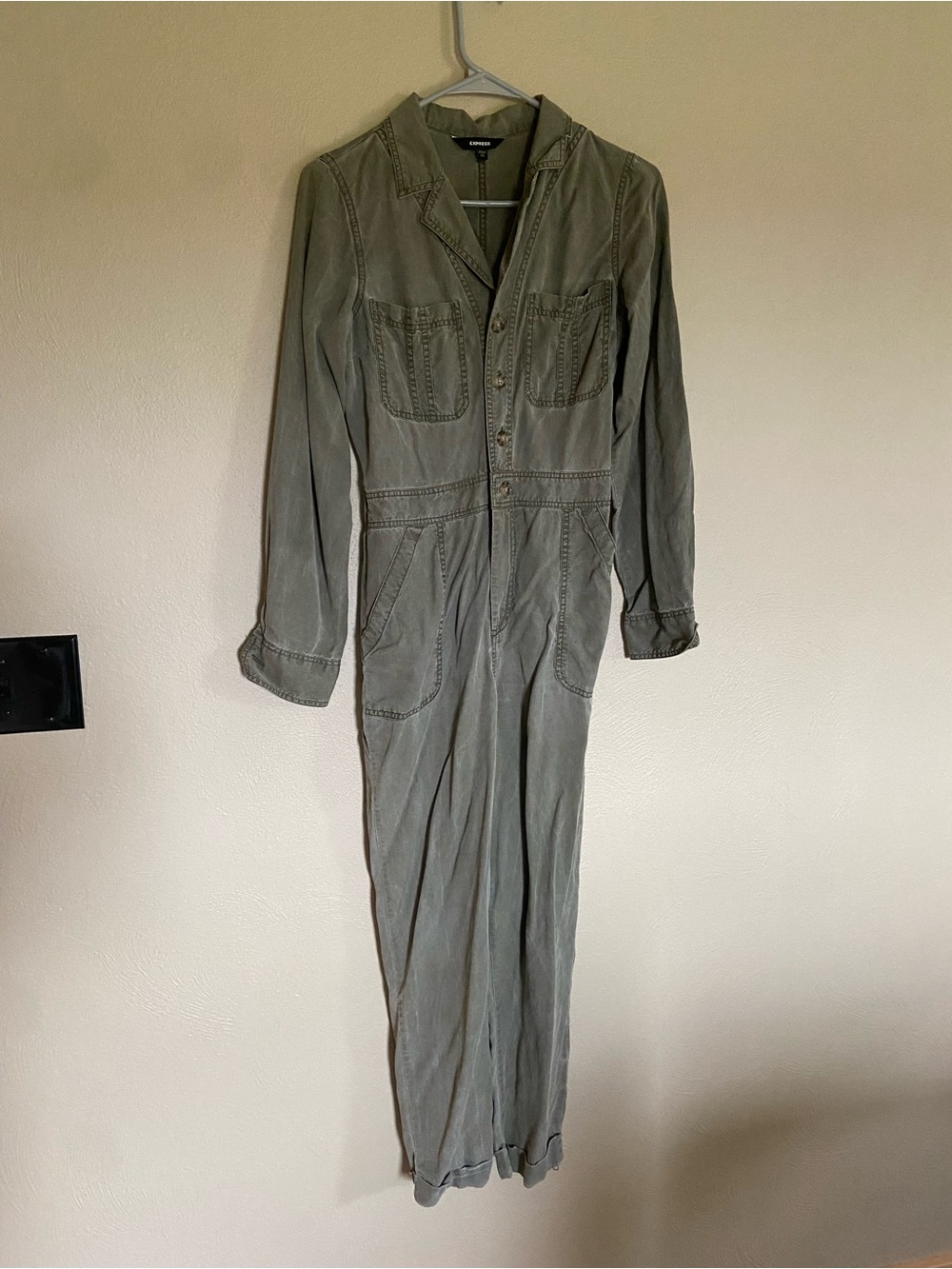 Express Olive Green Utility Jumpsuit